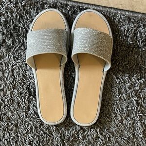 Silver Sparkle Slide Sandals for Women